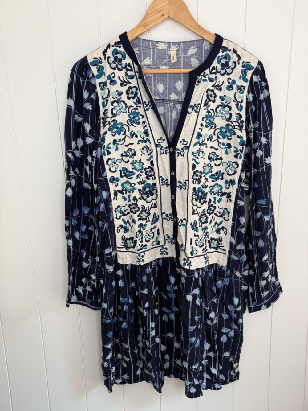 Anthropologie Semele Floral Shirt Dress Floral Embroidered Long-Sleeve Blue M - Picture 4 of 13